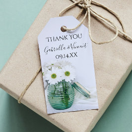 White Daisies in Blue Jar Vase Wedding Favor Label Cadeaulabel