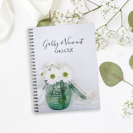 White Daisies in Blue Jar Vase Wedding Guest Book Notitieboek
