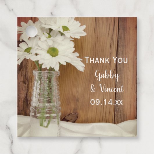 White Daisies in Milk Bottle Barn Wedding Bedankjes Labels (Voorkant)