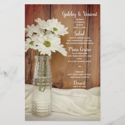 White Daisies in Milk Bottle Barn Wedding Menu (Voorkant)