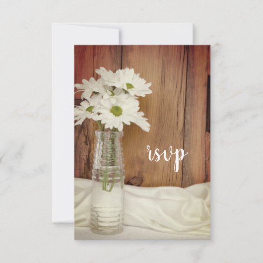 White Daisies in Milk Bottle Barn Wedding RSVP (Voorkant)