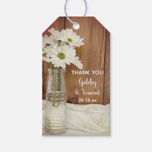White Daisies in Milk Bottle Wedding Favor Labels Cadeaulabel (Voorkant)