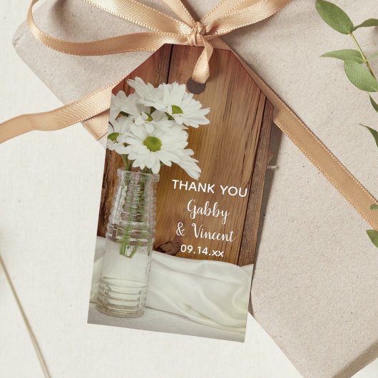 White Daisies in Milk Bottle Wedding Favor Labels Cadeaulabel