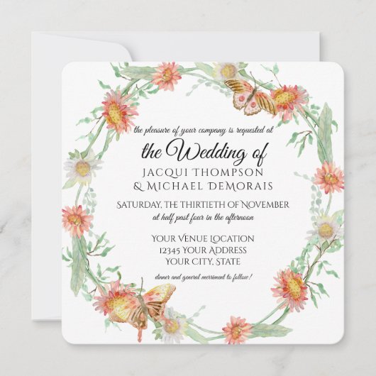 White Daisies Lavender Flowers Butterfly Floral Kaart (Voorkant)