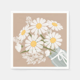 White Daisies Mason Jar Bouquet Beige Corner Servet