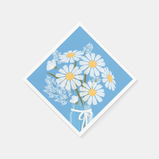 White Daisies Mason Jar Bouquet Blue Corner Servet (Hoek)