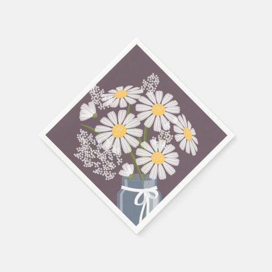 White Daisies Mason Jar Bouquet Dark Paarse Corner Servet (Hoek)