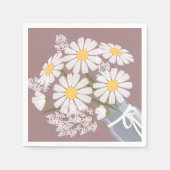 White Daisies Mason Jar Bouquet Rosy Brown Corner Servet (Voorkant)