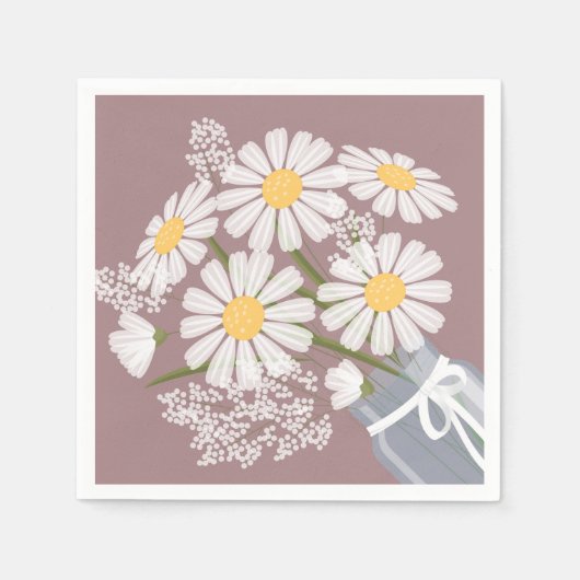 White Daisies Mason Jar Bouquet Rosy Brown Corner Servet (Voorkant)