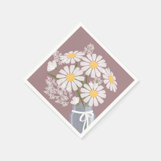 White Daisies Mason Jar Bouquet Rosy Brown Corner Servet (Hoek)