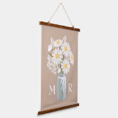 White Daisies Mason Jar Monogram op Beige Hangend Wandkleed (Gebogen)