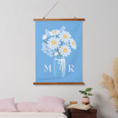 White Daisies Mason Jar Monogram op Blue Hangend Wandkleed (Slaapkamer)