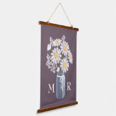 White Daisies Mason Jar Monogram op donker Paars Hangend Wandkleed (Gebogen)