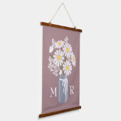 White Daisies Mason Jar Monogram op Rosy Brown Hangend Wandkleed (Gebogen)