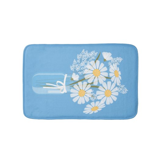 White Daisies Mason Jar op Blue Badmat (Voorkant)