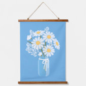 White Daisies Mason Jar op Blue Hangend Wandkleed (Voorkant)