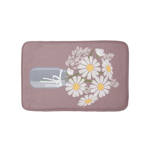 White Daisies Mason Jar op donkerroze Badmat (Voorkant)