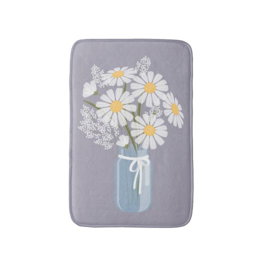 White Daisies Mason Jar op Lavender Badmat (Voorkant Verticaal)