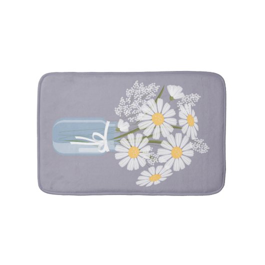 White Daisies Mason Jar op Lavender Badmat (Voorkant)