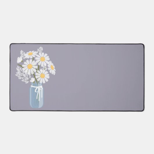 White Daisies Mason Jar op Lavender Bureaumat (Voorkant)