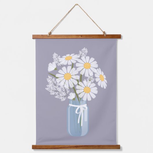 White Daisies Mason Jar op Lavender Hangend Wandkleed (Voorkant)