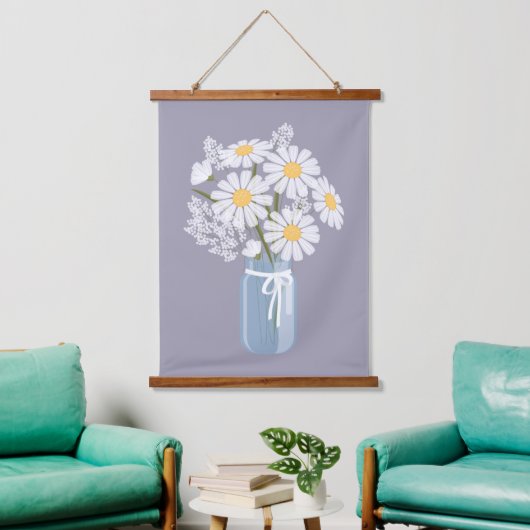 White Daisies Mason Jar op Lavender Hangend Wandkleed (Woonkamer)