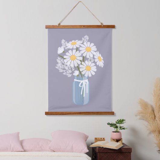 White Daisies Mason Jar op Lavender Hangend Wandkleed (Slaapkamer)
