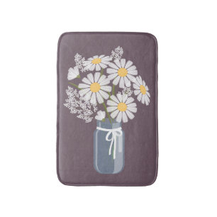 White Daisies Mason Jar op Plum Paars Badmat