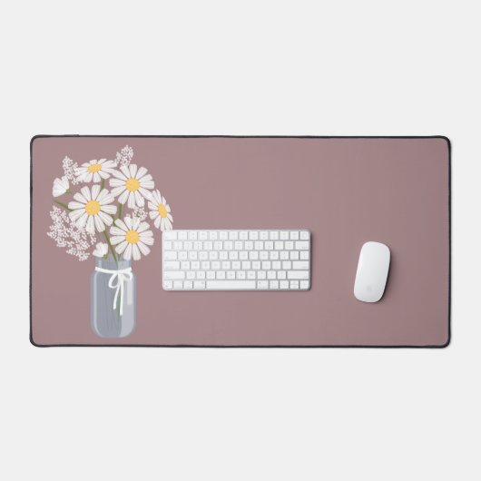 White Daisies Mason Jar over Rosy Brown Bureaumat (Keyboard & Muis)