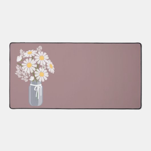 White Daisies Mason Jar over Rosy Brown Bureaumat (Voorkant)