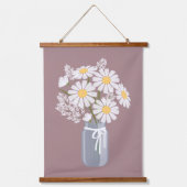 White Daisies Mason Jar over Rosy Brown Hangend Wandkleed (Voorkant)