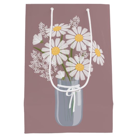 White Daisies Mason Jar over Rosy Brown Medium Cadeauzakje (Achterkant)