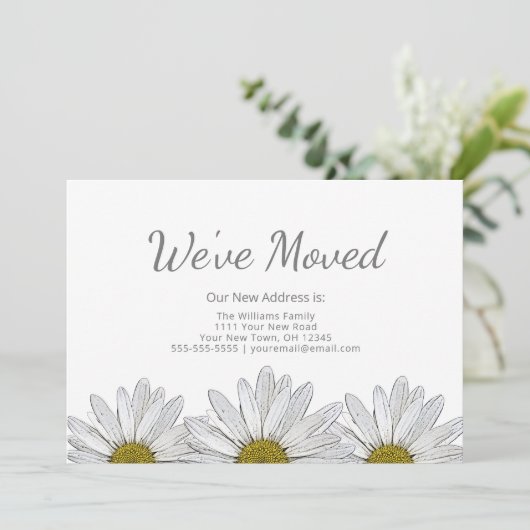White Daisies Modern Rustic Floral Moving Aankondiging (Staand voorkant)
