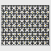 White Daisies on Black and White Gingham Cadeaupapier (Vlak)