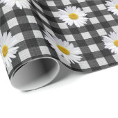 White Daisies on Black and White Gingham Cadeaupapier (Rol Hoek)