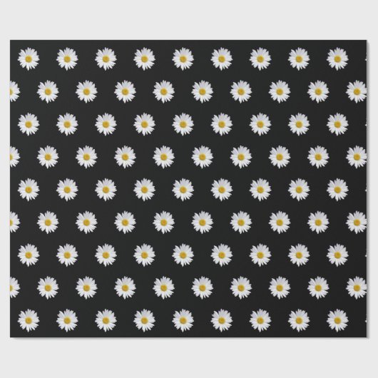 White Daisies on Black Cadeaupapier (Vlak)
