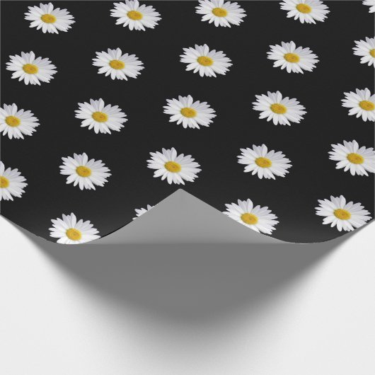 White Daisies on Black Cadeaupapier (Hoek)