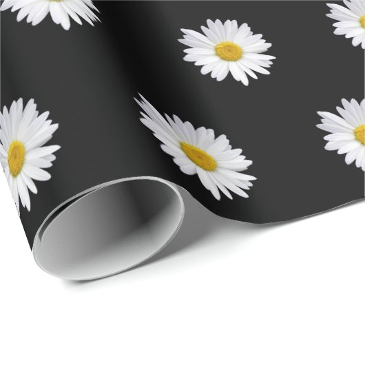 White Daisies on Black Cadeaupapier (Rol Hoek)