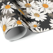 White Daisies on Black Cadeaupapier (Rol Hoek)