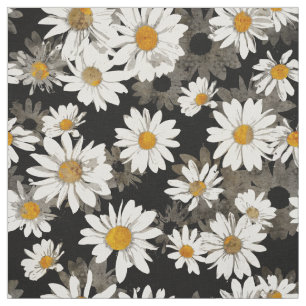 White Daisies on Black Stof