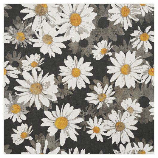 White Daisies on Black Stof (Swatch)