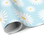 White Daisies On Blue  Cadeaupapier (Rol Hoek)