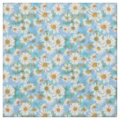 White Daisies on Blue Floral Pattern Stof (Swatch)