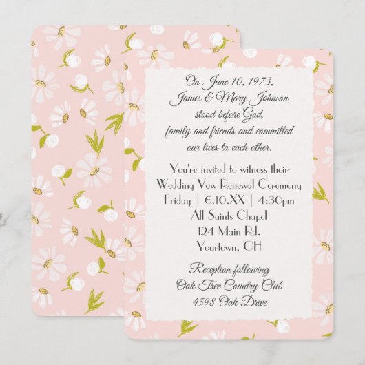 White Daisies on Blush roze vow Renewal Kaart (Voorkant / Achterkant)