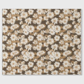 White Daisies on Chocolate Brown Floral Pattern Cadeaupapier (Vlak)
