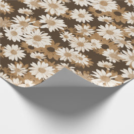 White Daisies on Chocolate Brown Floral Pattern Cadeaupapier