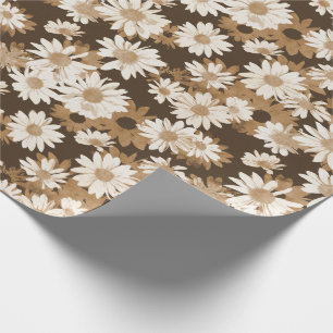 White Daisies on Chocolate Brown Floral Pattern Cadeaupapier