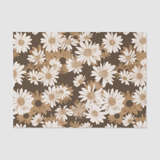 White Daisies on Chocolate Brown Floral Pattern Tissuepapier (Voorkant)