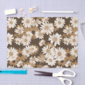 White Daisies on Chocolate Brown Floral Pattern Tissuepapier (Craft)