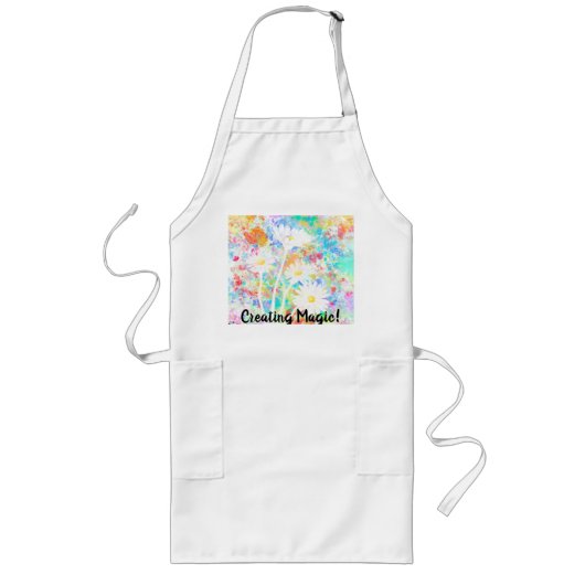 White Daisies on Colorful Splatter background Lang Schort (Voorkant)